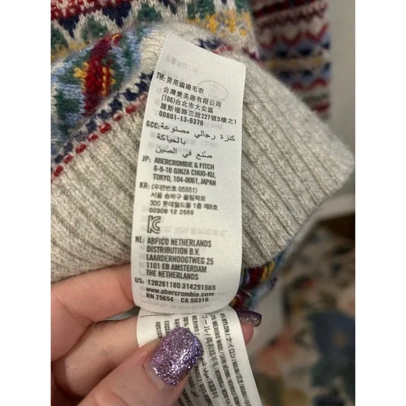 Abercrombie & Fitch Merino Wool Blend Fair Isle Sweater Grey Multi S - Picture 4 of 7